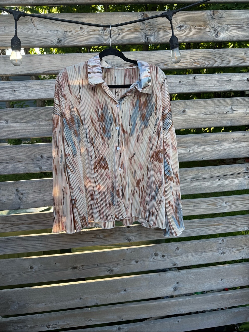 SHEIN Pleated Satin Looking Patterned Top in Champagne and Rose Gold